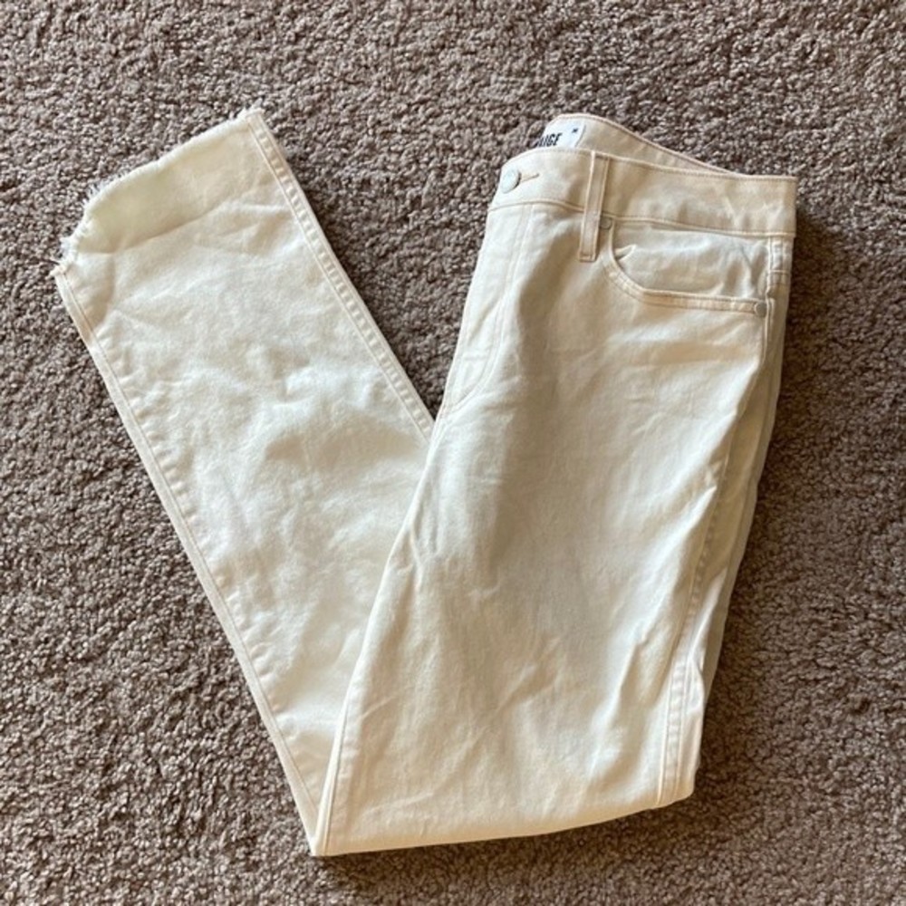 Paige Hoxton Straight Ankle Denim Jeans Cream Distressed Hems Women's Size 30
